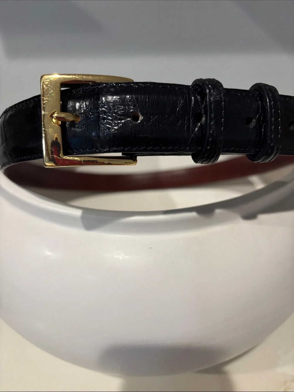 Jos A Bank’s Black Alligator Men’s Belt with Gold Buckle